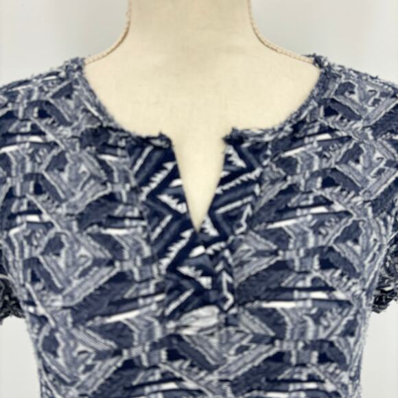 175. V By Violet Weekend Blue Dress Medium Reversed Fabric Raw Edges Geometrical - Picture 4 of 11